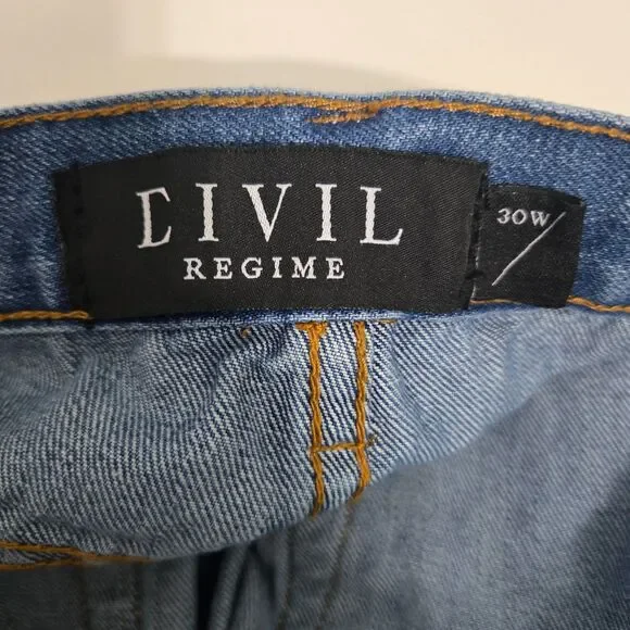 Civil Regime Distressed Denim Bermuda Shorts – 100% Cotton, Raw Hem, Size W30 - Picture 12 of 16